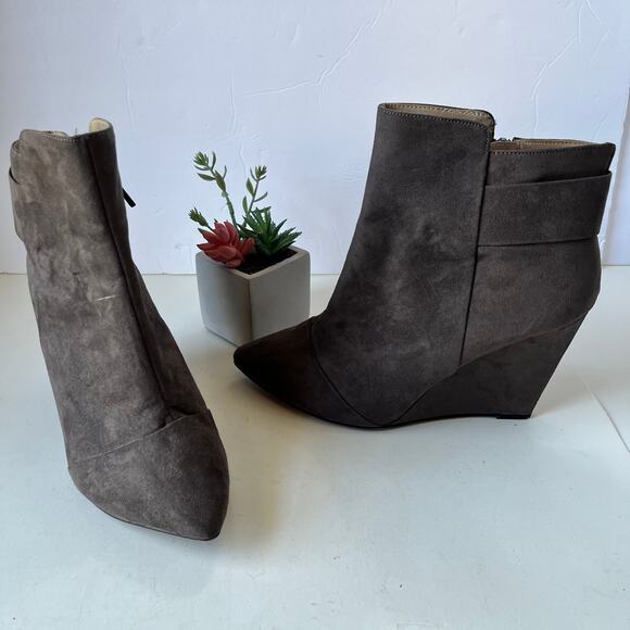 Zara Trafaluc Y2K Wedge Womens Ankle Boot 8.5 Faux Suede Neutral Edgy Streetwear - Picture 14 of 14